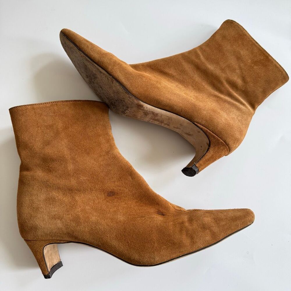 Staud Wally Ankle Duene Boot Women's Size 38.5 Tan Suede Zip Up Heeled Bootie